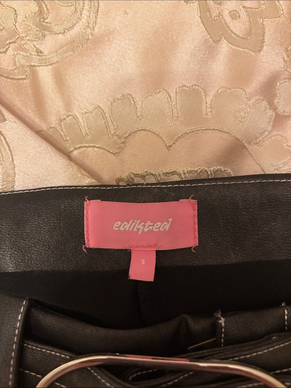 Faux Leather Black Mini Skirt with Belt - Picture 3 of 4